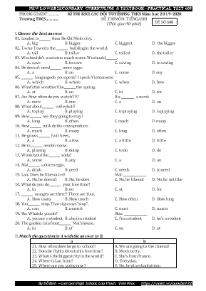 Đề thi khảo sát chất lượng các đội tuyển học sinh giỏi môn Tiếng Anh Lớp 6 - Đề số 608 - Năm học 2019-2020 - Đỗ Bình (Có đáp án)
